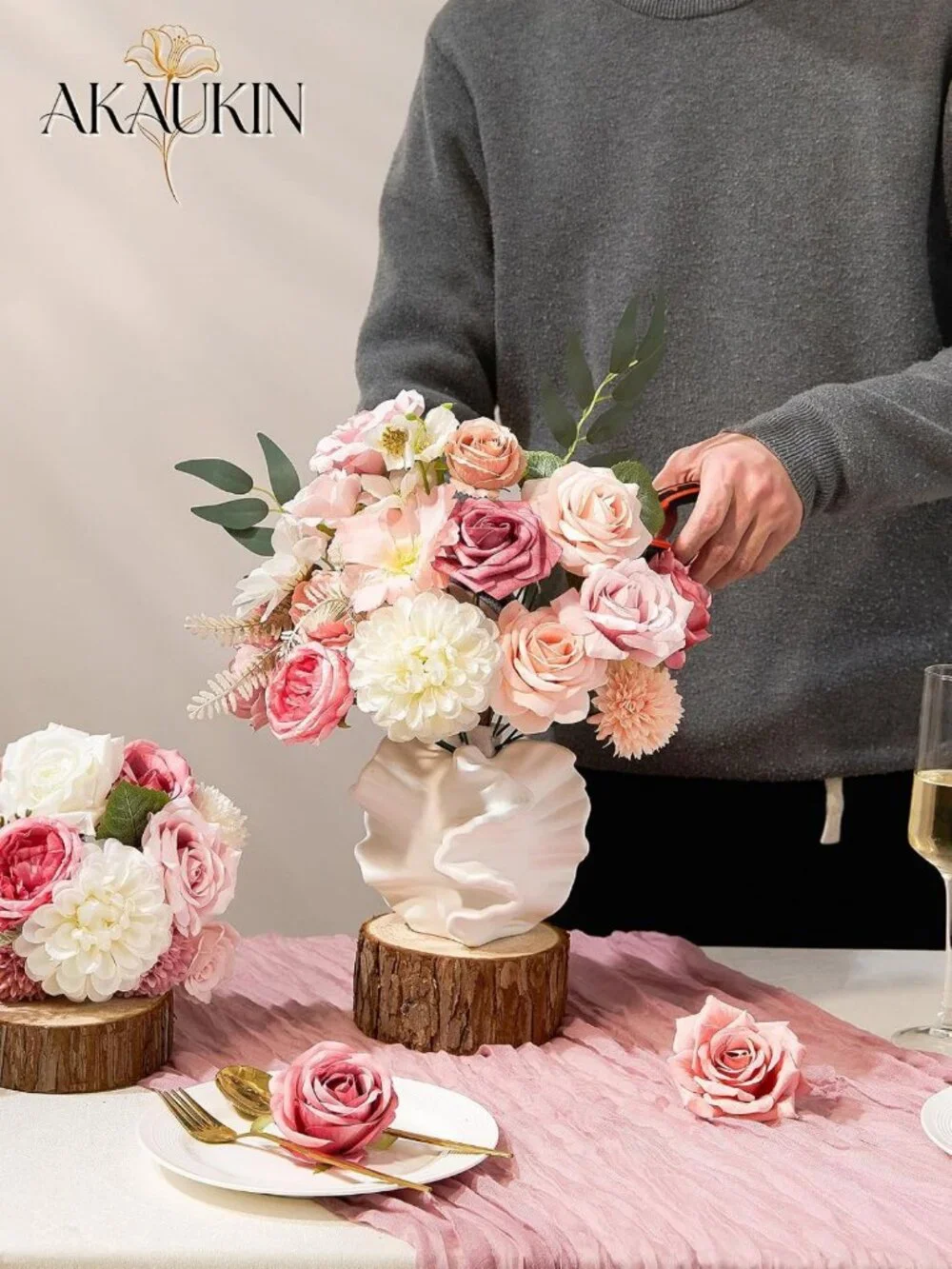 Blush Pink Silk Flowers Combo Box - Artificial Floral Arrangements for DIY